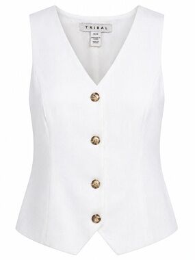 NWT Tribal White Linen Blend Button Front Vest Medium